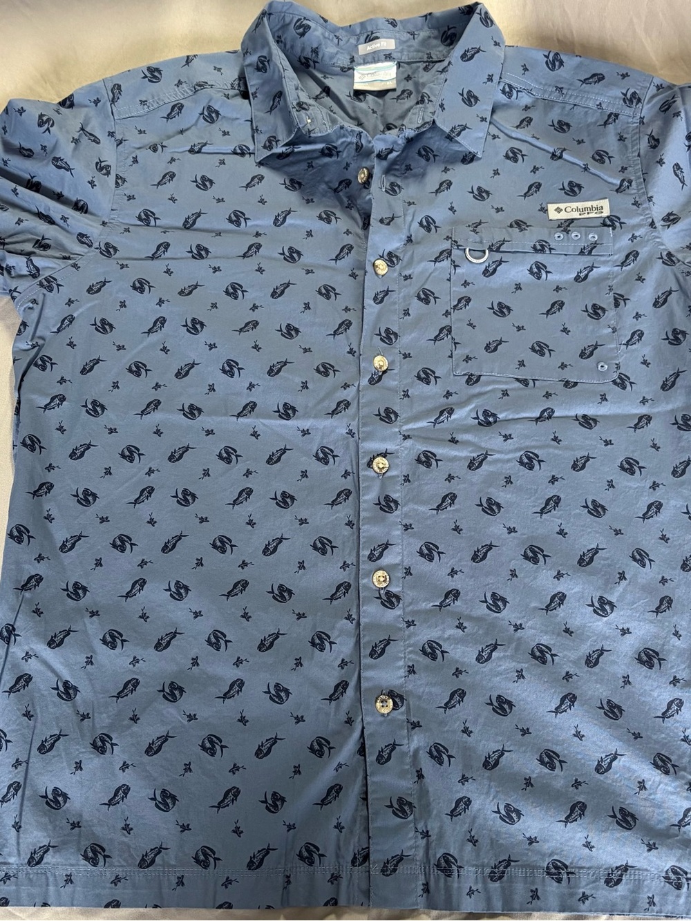 Columbia Men’s Light Blue Button-Down Fish Print Shirt